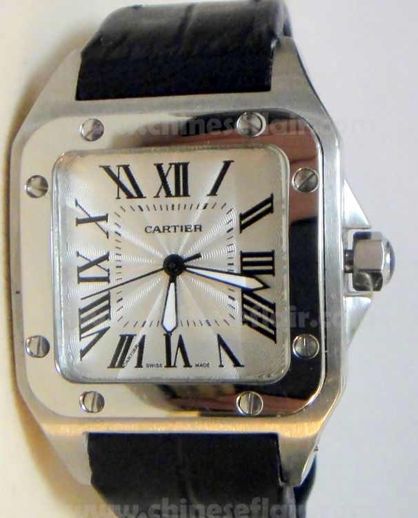 Replica Santos White Face Leather Watch